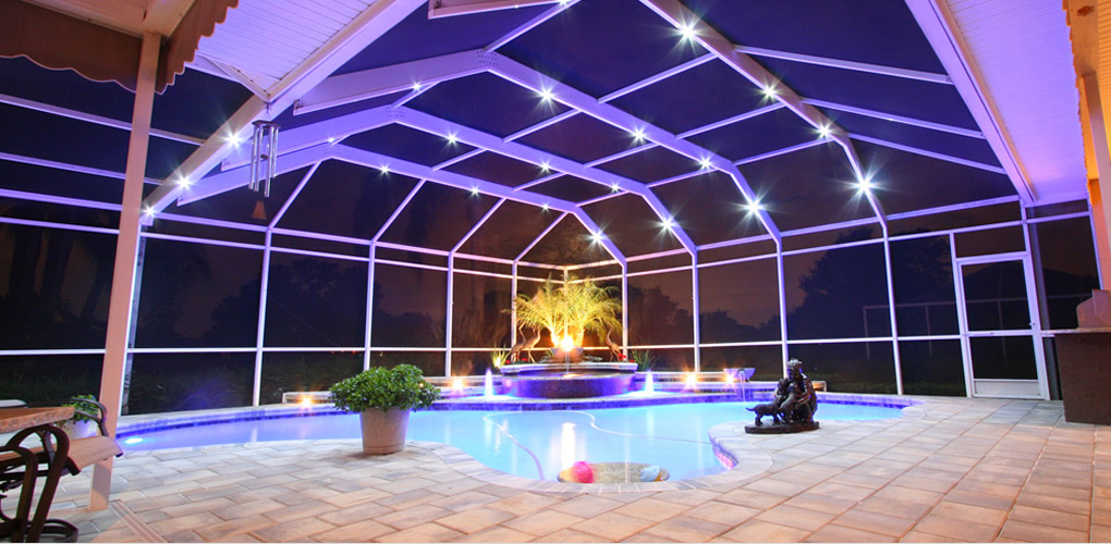 nebula lighting inside pool enclosure miami